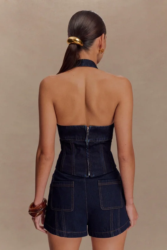 Meadow Denim Corset Halter Top – Indigo Blue Meadow Denim Corset Halter Top – Indigo Blue