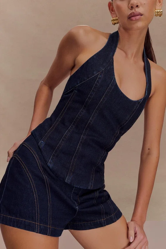 Meadow Denim Corset Halter Top – Indigo Blue Meadow Denim Corset Halter Top – Indigo Blue