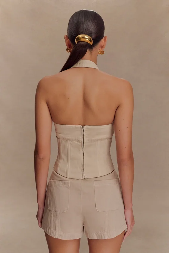Meadow Denim Corset Halter Top – Stone Wash Meadow Denim Corset Halter Top – Stone Wash