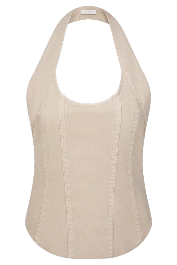 Meadow Denim Corset Halter Top – Stone Wash Meadow Denim Corset Halter Top – Stone Wash