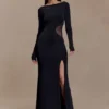 Megan Slinky And Mesh Maxi Dress – Black Megan Slinky And Mesh Maxi Dress – Black