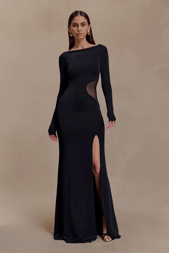 Megan Slinky And Mesh Maxi Dress – Black Megan Slinky And Mesh Maxi Dress – Black