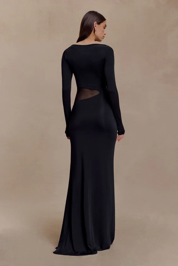 Megan Slinky And Mesh Maxi Dress – Black Megan Slinky And Mesh Maxi Dress – Black