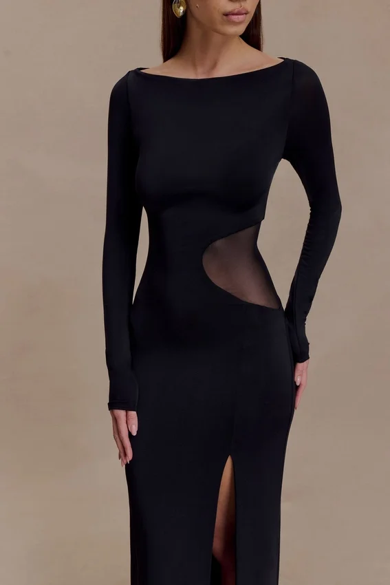 Megan Slinky And Mesh Maxi Dress – Black Megan Slinky And Mesh Maxi Dress – Black