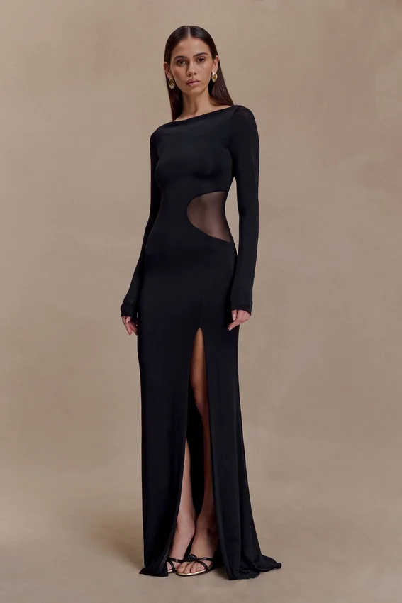 Megan Slinky And Mesh Maxi Dress – Black Megan Slinky And Mesh Maxi Dress – Black