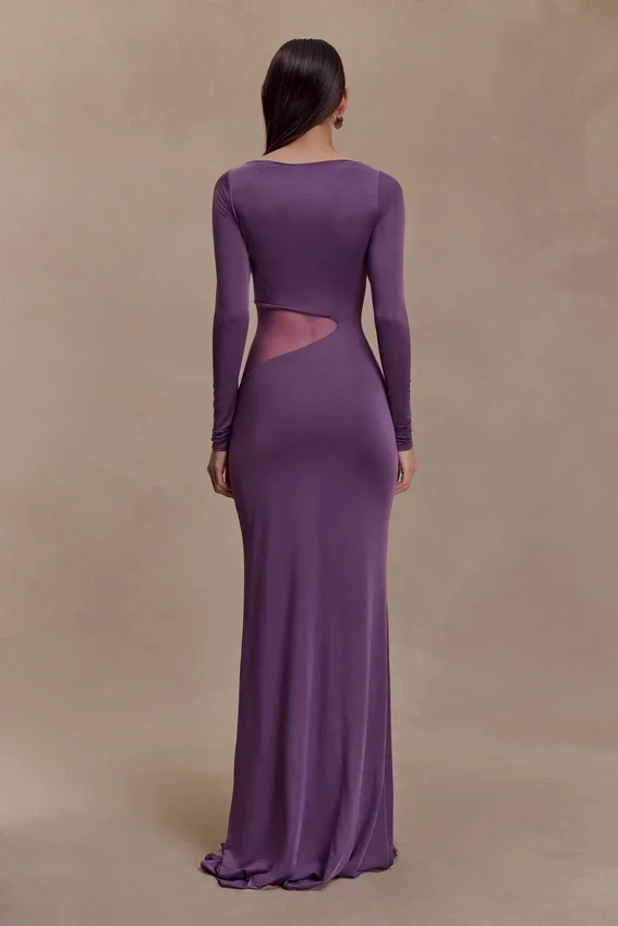 Megan Slinky And Mesh Maxi Dress – Purple Megan Slinky And Mesh Maxi Dress – Purple