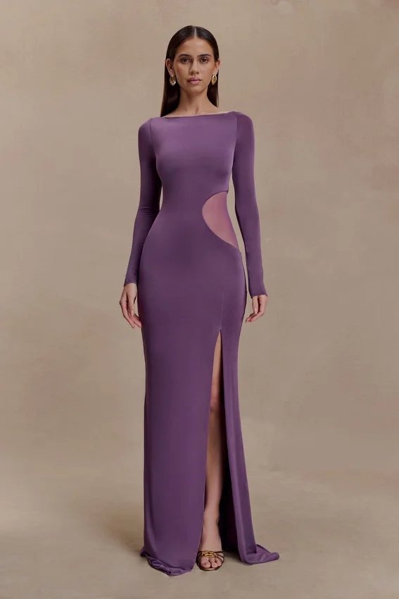 Megan Slinky And Mesh Maxi Dress – Purple Megan Slinky And Mesh Maxi Dress – Purple