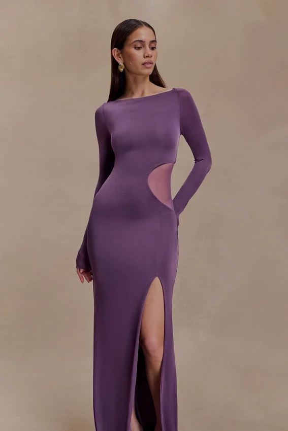 Megan Slinky And Mesh Maxi Dress – Purple Megan Slinky And Mesh Maxi Dress – Purple