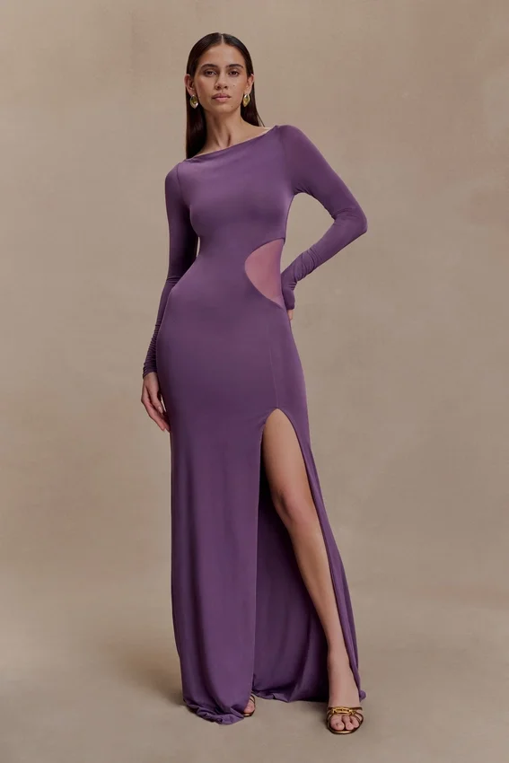 Megan Slinky And Mesh Maxi Dress – Purple Megan Slinky And Mesh Maxi Dress – Purple