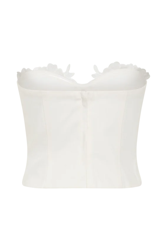 Melany Applique Denim Bustier – White Melany Applique Denim Bustier – White