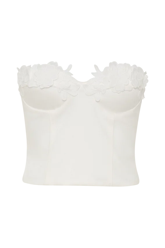 Melany Applique Denim Bustier – White Melany Applique Denim Bustier – White
