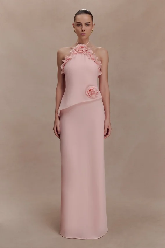 Melissa Chiffon Flower Maxi Dress – Baby Pink Melissa Chiffon Flower Maxi Dress – Baby Pink