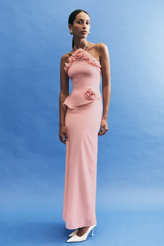 Melissa Chiffon Flower Maxi Dress – Baby Pink Melissa Chiffon Flower Maxi Dress – Baby Pink