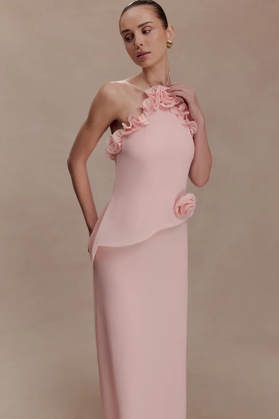 Melissa Chiffon Flower Maxi Dress – Baby Pink Melissa Chiffon Flower Maxi Dress – Baby Pink