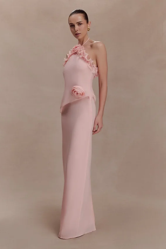 Melissa Chiffon Flower Maxi Dress – Baby Pink Melissa Chiffon Flower Maxi Dress – Baby Pink