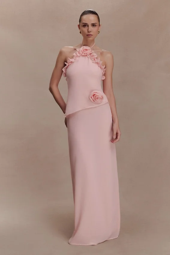 Melissa Chiffon Flower Maxi Dress – Baby Pink Melissa Chiffon Flower Maxi Dress – Baby Pink