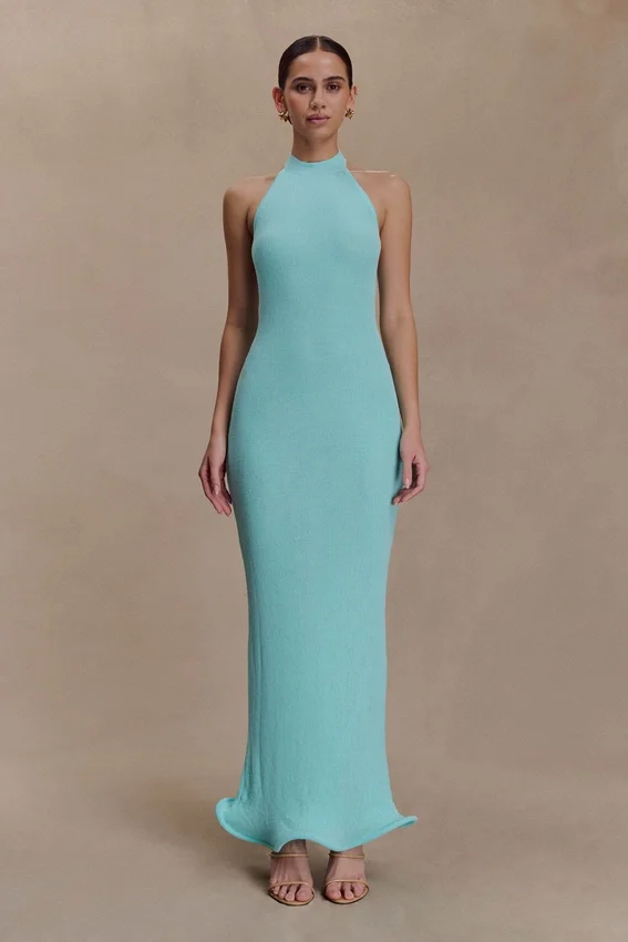 Melodie Halter Knit Maxi Dress – Cyan Blue Melodie Halter Knit Maxi Dress – Cyan Blue