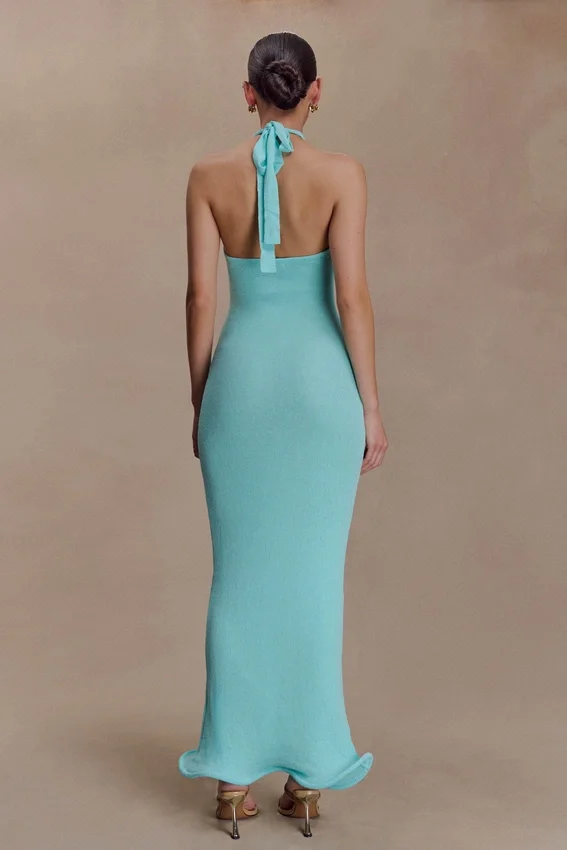 Melodie Halter Knit Maxi Dress – Cyan Blue Melodie Halter Knit Maxi Dress – Cyan Blue