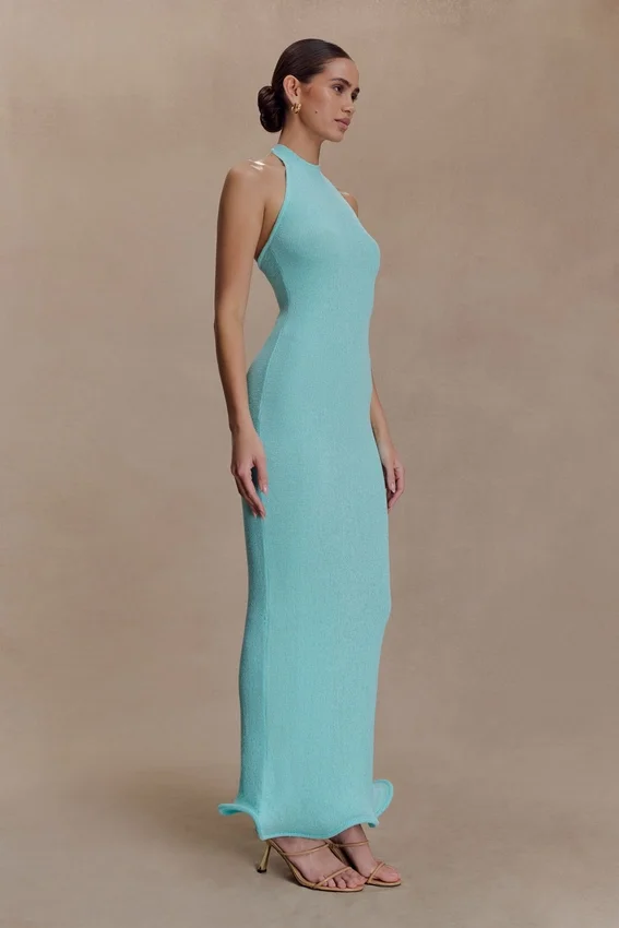 Melodie Halter Knit Maxi Dress – Cyan Blue Melodie Halter Knit Maxi Dress – Cyan Blue