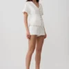 Melody Short Sleeve Shirt With Lace Collar – White