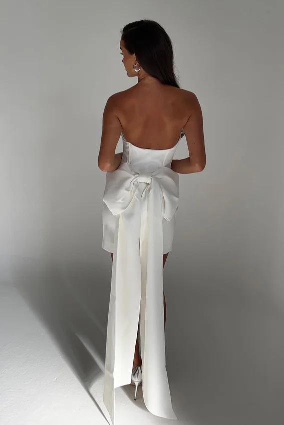 Meredith Strapless Bow Mini Dress – White Meredith Strapless Bow Mini Dress – White