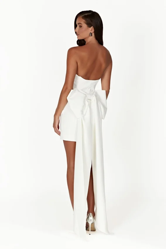 Meredith Strapless Bow Mini Dress – White Meredith Strapless Bow Mini Dress – White