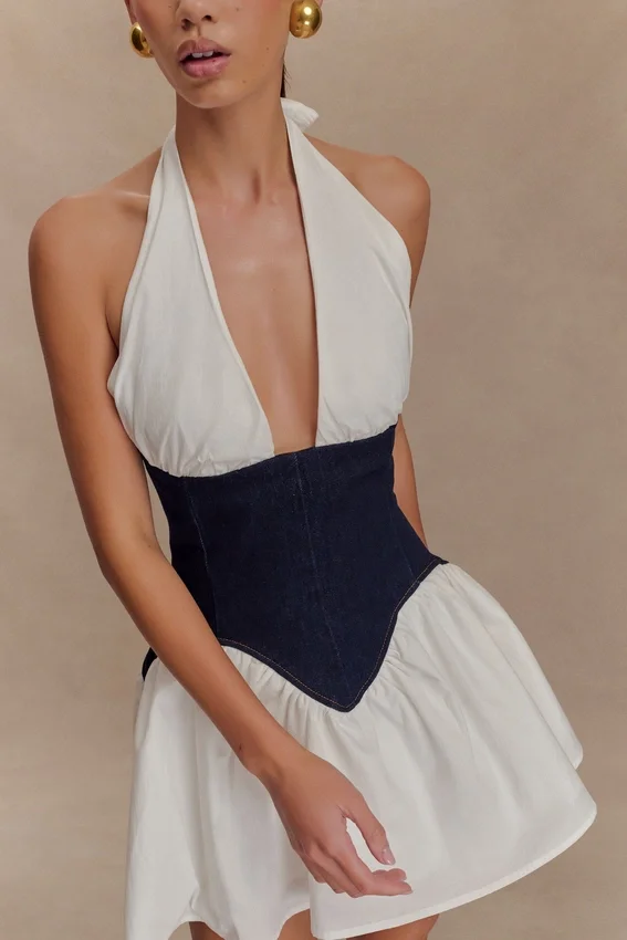 Merlyn Denim Cotton Mini Dress – Indigo Blue Merlyn Denim Cotton Mini Dress – Indigo Blue