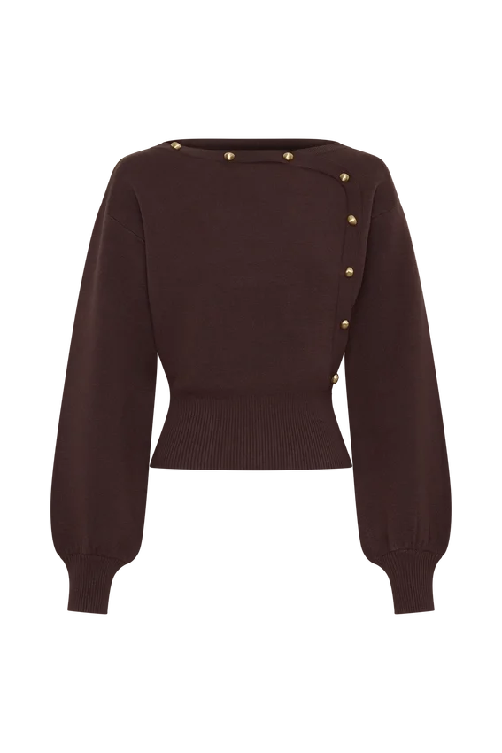 Mertyle Aysmetrical Knit Jumper – Deep Chocolate Mertyle Aysmetrical Knit Jumper – Deep Chocolate