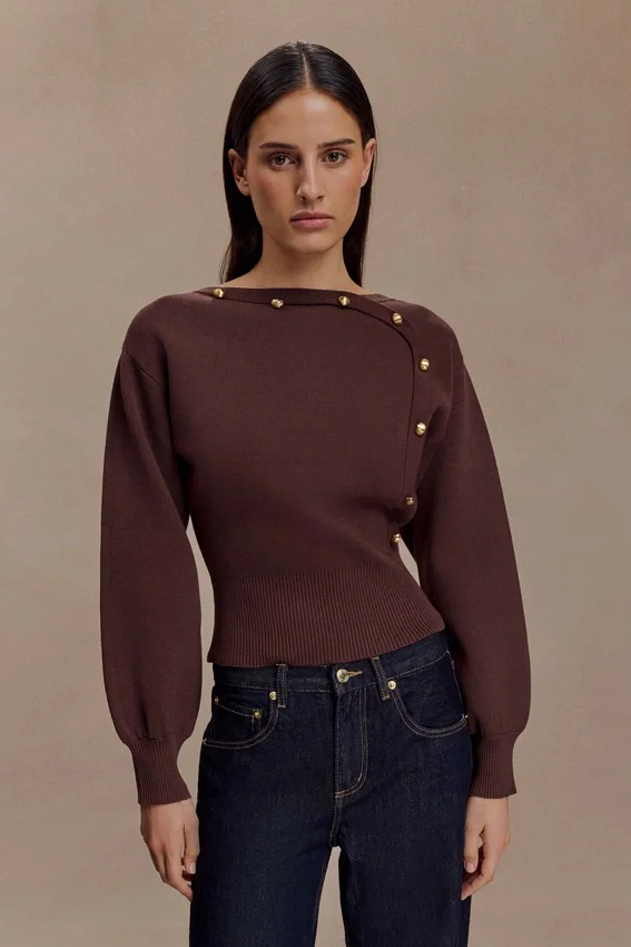 Mertyle Aysmetrical Knit Jumper – Deep Chocolate Mertyle Aysmetrical Knit Jumper – Deep Chocolate