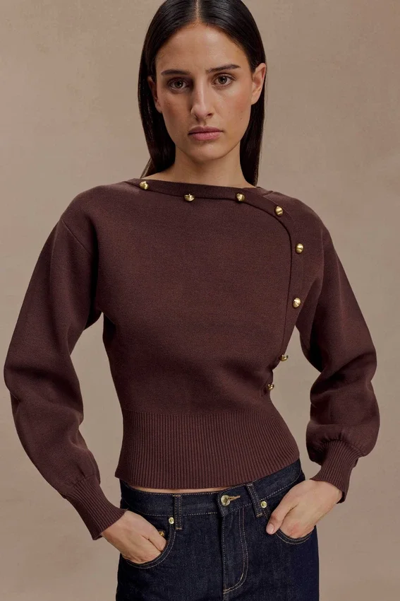 Mertyle Aysmetrical Knit Jumper – Deep Chocolate Mertyle Aysmetrical Knit Jumper – Deep Chocolate