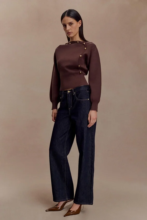 Mertyle Aysmetrical Knit Jumper – Deep Chocolate Mertyle Aysmetrical Knit Jumper – Deep Chocolate
