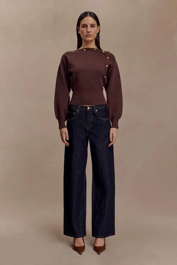 Mertyle Aysmetrical Knit Jumper – Deep Chocolate Mertyle Aysmetrical Knit Jumper – Deep Chocolate