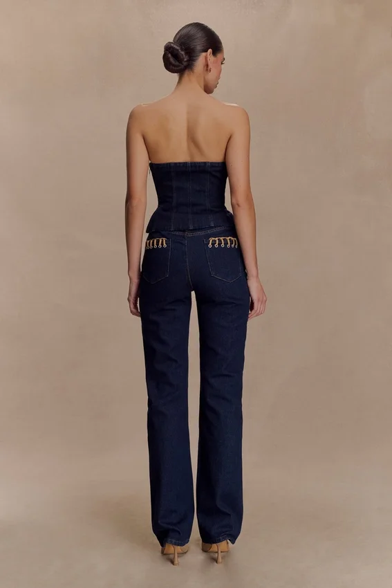 Meryl Lace Up Denim Jean – Indigo Blue Meryl Lace Up Denim Jean – Indigo Blue