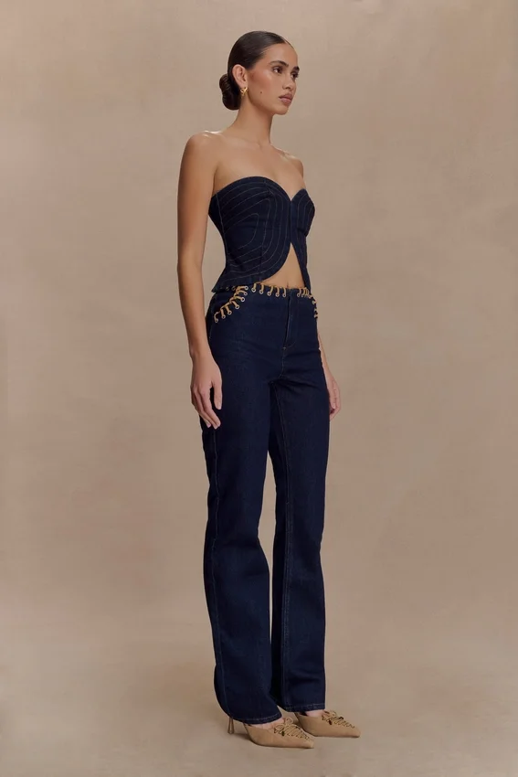 Meryl Lace Up Denim Jean – Indigo Blue Meryl Lace Up Denim Jean – Indigo Blue
