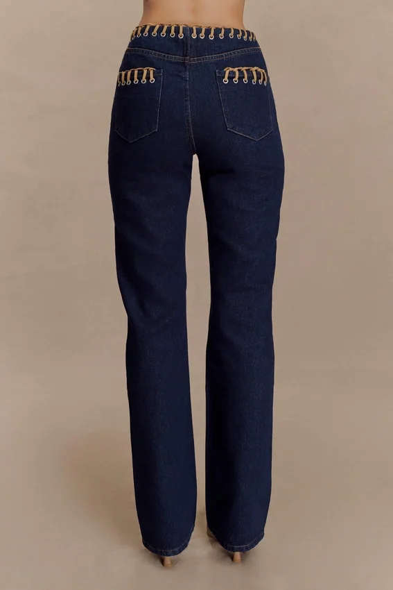 Meryl Lace Up Denim Jean – Indigo Blue Meryl Lace Up Denim Jean – Indigo Blue