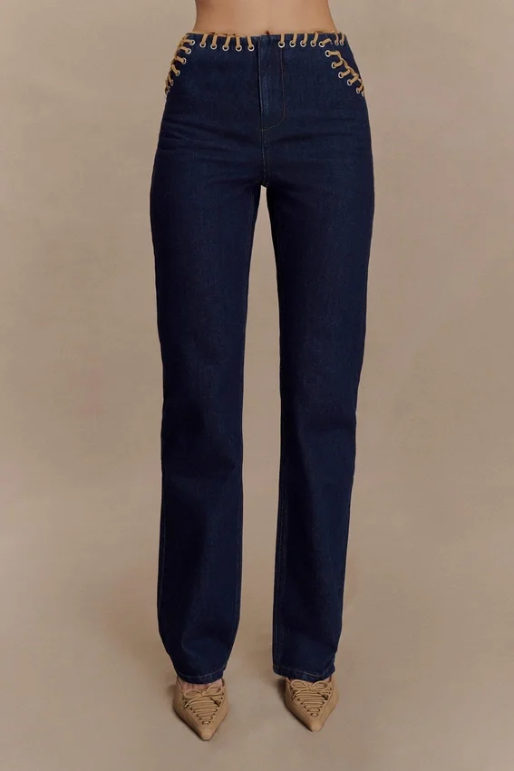 Meryl Lace Up Denim Jean – Indigo Blue Meryl Lace Up Denim Jean – Indigo Blue