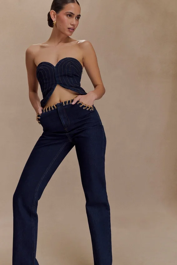 Meryl Lace Up Denim Jean – Indigo Blue Meryl Lace Up Denim Jean – Indigo Blue