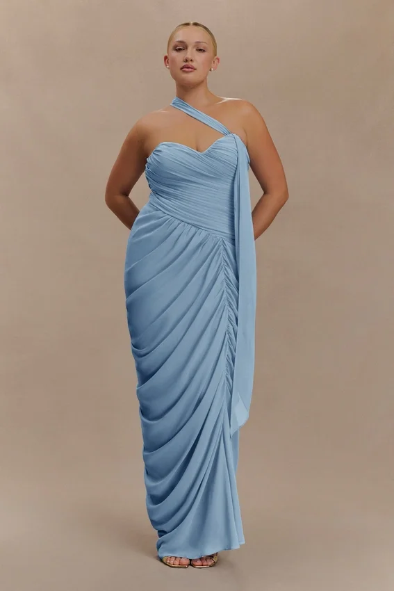 Micaela Chiffon Gathered Maxi Dress – Alaskan Blue Micaela Chiffon Gathered Maxi Dress – Alaskan Blue