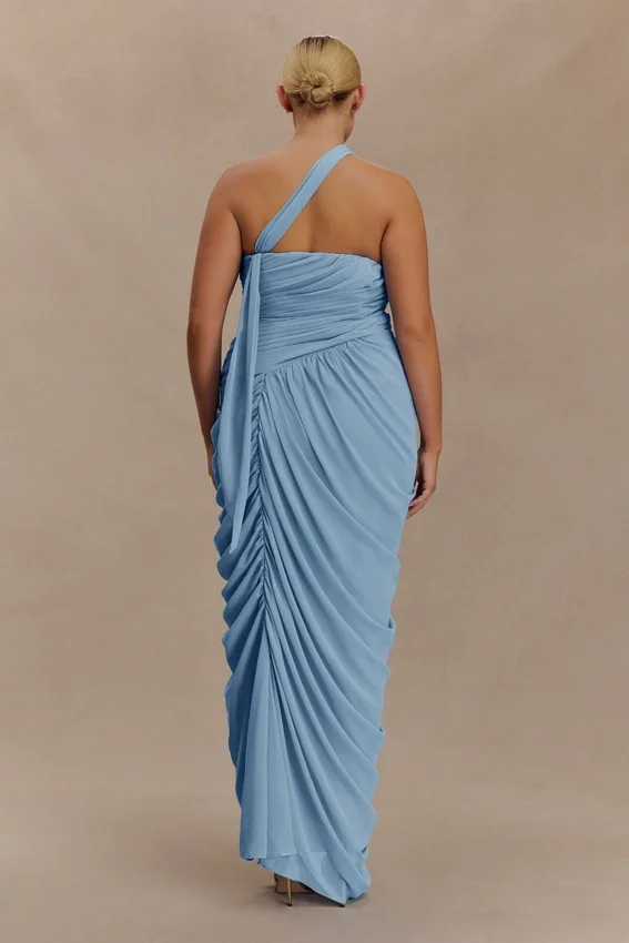 Micaela Chiffon Gathered Maxi Dress – Alaskan Blue Micaela Chiffon Gathered Maxi Dress – Alaskan Blue