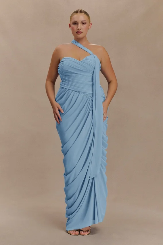 Micaela Chiffon Gathered Maxi Dress – Alaskan Blue Micaela Chiffon Gathered Maxi Dress – Alaskan Blue