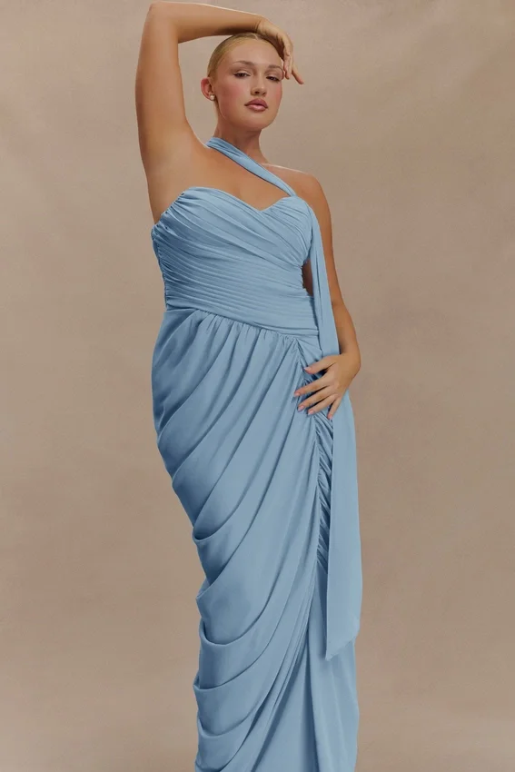 Micaela Chiffon Gathered Maxi Dress – Alaskan Blue Micaela Chiffon Gathered Maxi Dress – Alaskan Blue