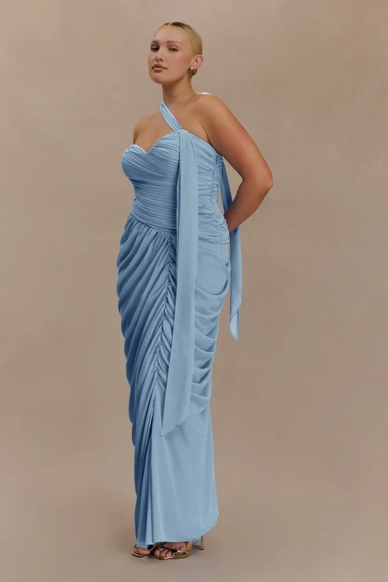 Micaela Chiffon Gathered Maxi Dress – Alaskan Blue Micaela Chiffon Gathered Maxi Dress – Alaskan Blue