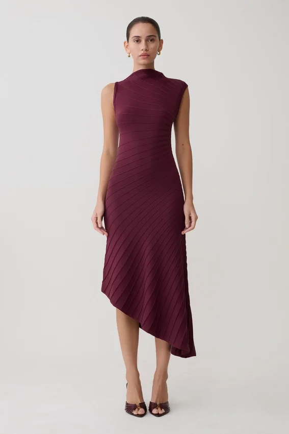 Milasandra Pleated Knit Dress – Plum Milasandra Pleated Knit Dress – Plum