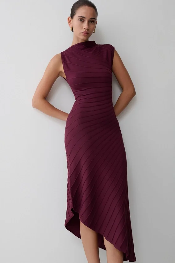 Milasandra Pleated Knit Dress – Plum Milasandra Pleated Knit Dress – Plum