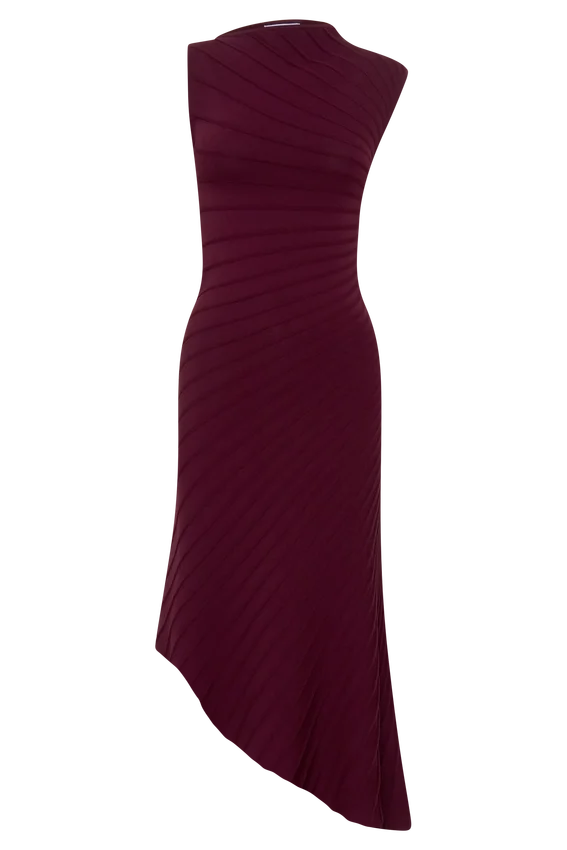 Milasandra Pleated Knit Dress – Plum Milasandra Pleated Knit Dress – Plum