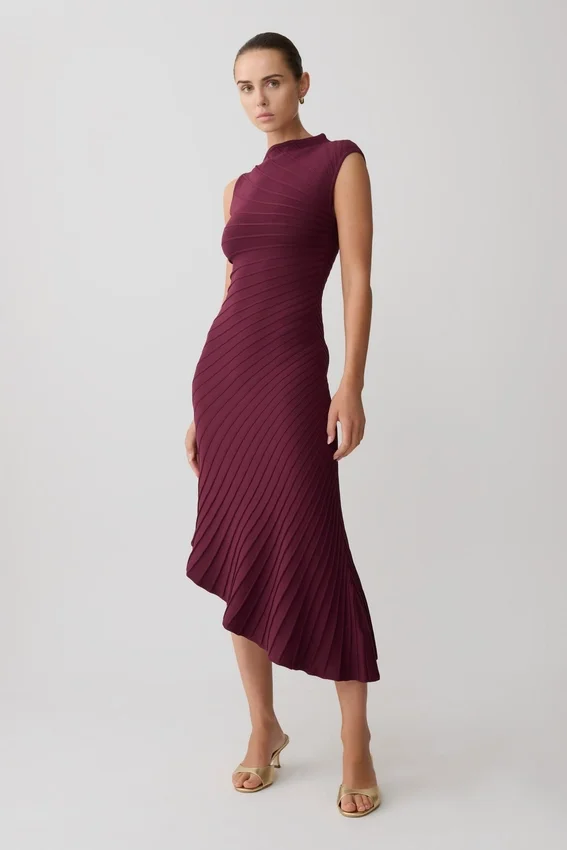 Milasandra Pleated Knit Dress – Plum Milasandra Pleated Knit Dress – Plum