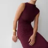 Milasandra Pleated Knit Dress – Plum Milasandra Pleated Knit Dress – Plum