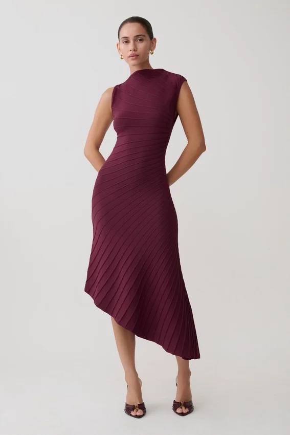 Milasandra Pleated Knit Dress – Plum Milasandra Pleated Knit Dress – Plum