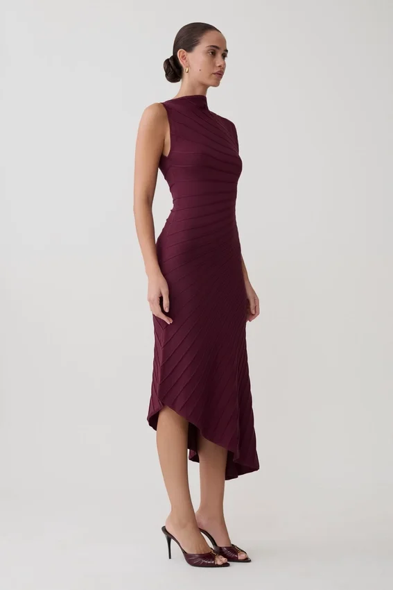 Milasandra Pleated Knit Dress – Plum Milasandra Pleated Knit Dress – Plum