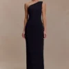 Milena One Shoulder Crepe Maxi Dress – Black